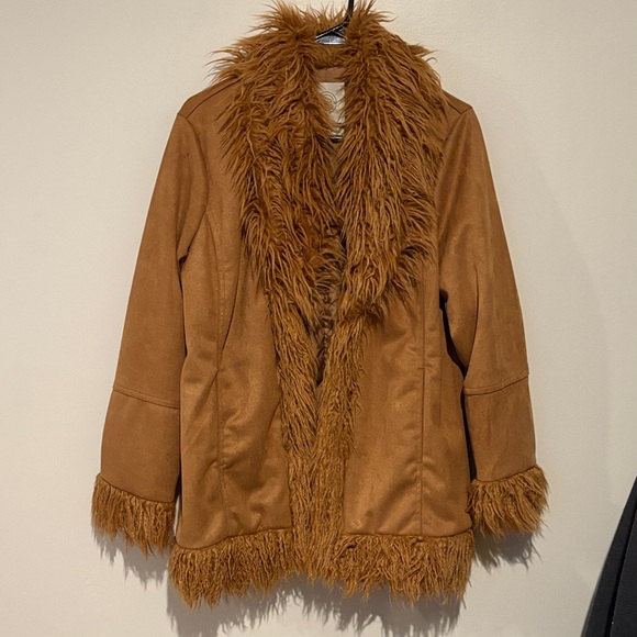 Stoosh Tan Teddy Jacket with Faux Fur Trim - Picture 1 of 4